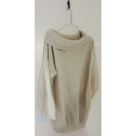 Helen Sue Vintage Beige Tinsel Cowl Neck Tunic Long Oversized Sweater Sz Sm/Med - Picture 1 of 7